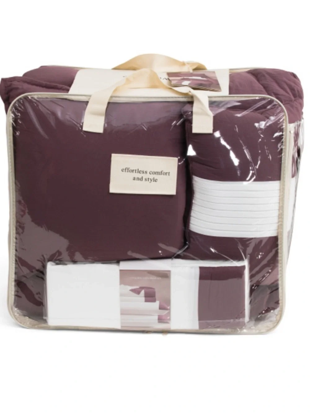 SL HOME 10pc Comforter Set Plum Comforter Set with White Accents